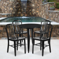 Flash Furniture CH-51090TH-4-18VRT-BK-GG 30" Round Metal Table Set with Back Chairs in Black